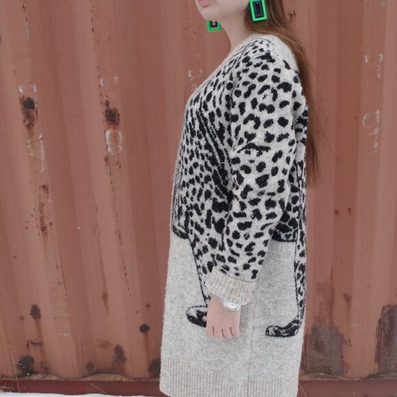 Leopard Print & Leopard Face On Women's Cardigan Sweater - Picture 4 of 6